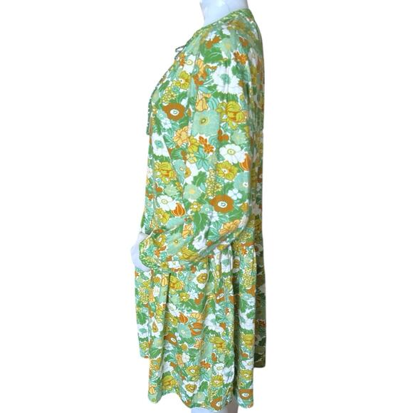 D'Ascoli Women Dress Green Lulu Mini Floral V Neck A Line Cottagecore Boho M - Picture 2 of 7